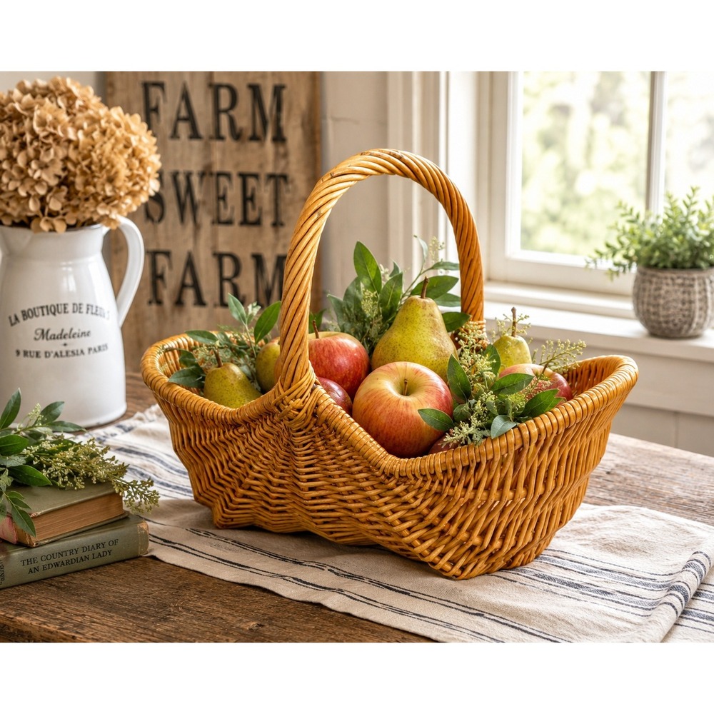 Large Vintage Wicker Buttocks Egg Gathering Butt Basket Rustic Cabin Farmhouse
